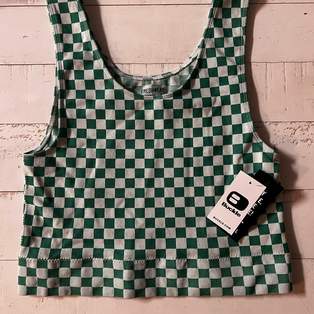 NWT Freshwear Green Checkered Crop Top